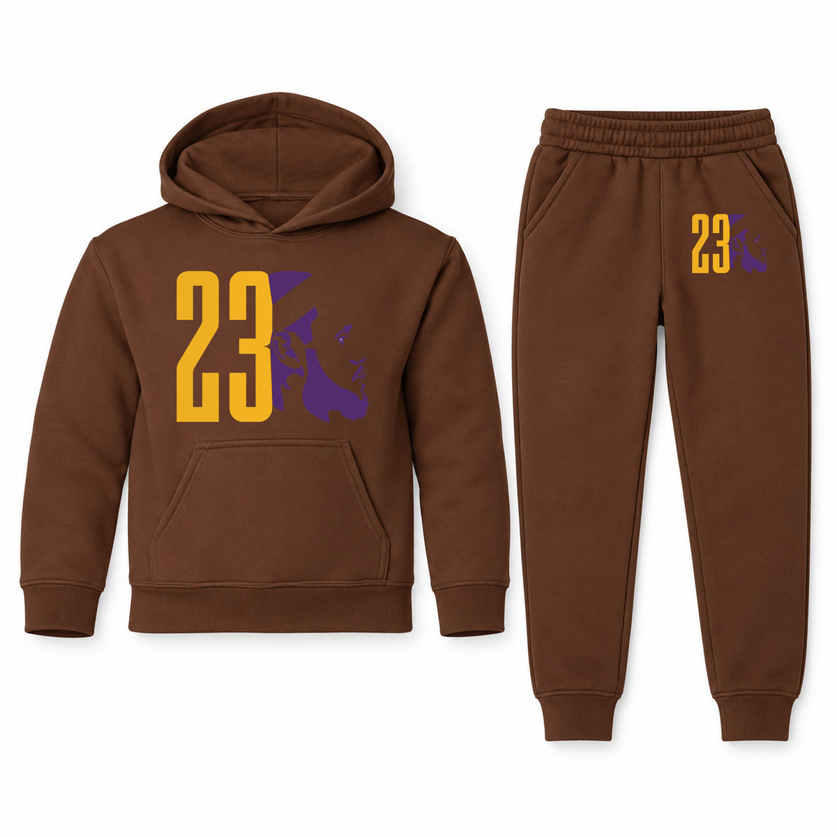 Lebron James 23 youth hoodie jogger set, Brown, Youth Large ages 10–12