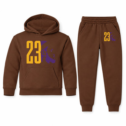 Lebron James 23 youth hoodie jogger set, Brown, Youth Large ages 10–12