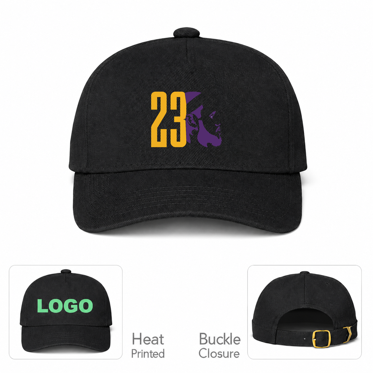 Lebron James 23 Dad Baseball Cap Hat | Color: Black | Original artwork on Drive garment