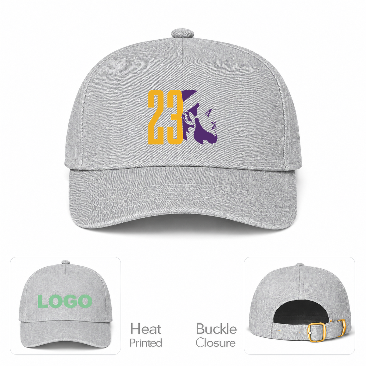 Lebron James 23 Dad Baseball Cap Hat | Color: Gray | Original artwork on Drive garment