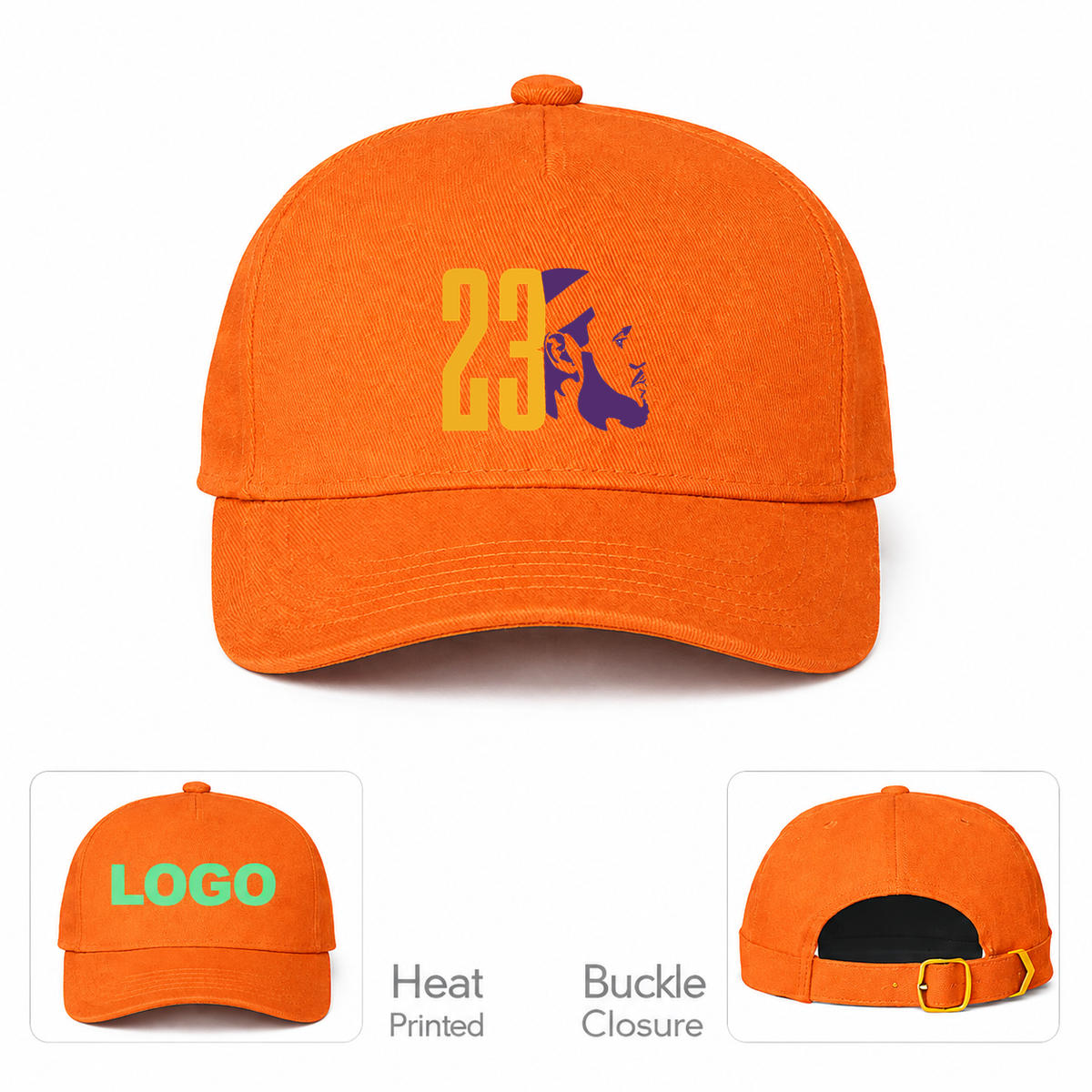 Lebron James 23 Dad Baseball Cap Hat | Color: Orange | Original artwork on Drive garment