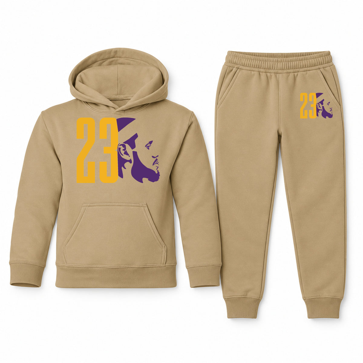 Lebron James 23 youth hoodie jogger set, Khaki, Youth Large ages 10–12
