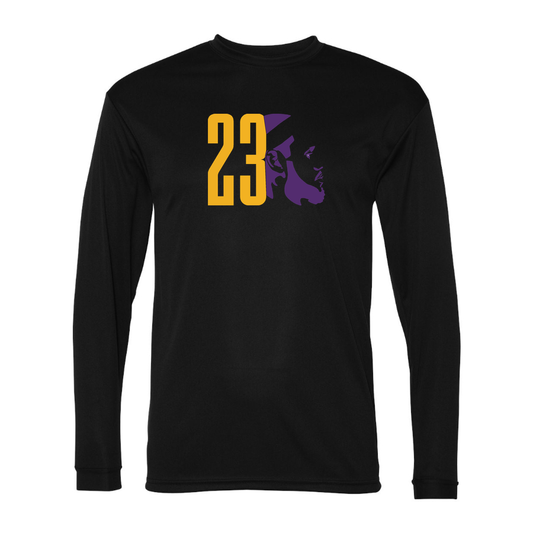Men's Lebron James 23 Performance Long Sleeve T-Shirt | Color: Black | Original artwork on Drive garment
