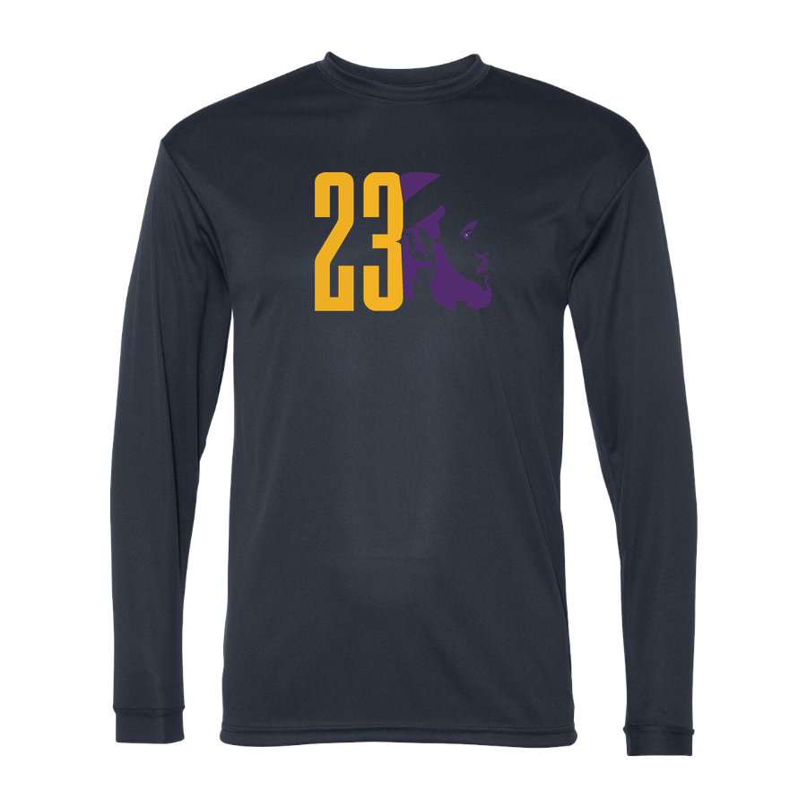 Men's Lebron James 23 Performance Long Sleeve T-Shirt | Color: Navy | Original artwork on Drive garment