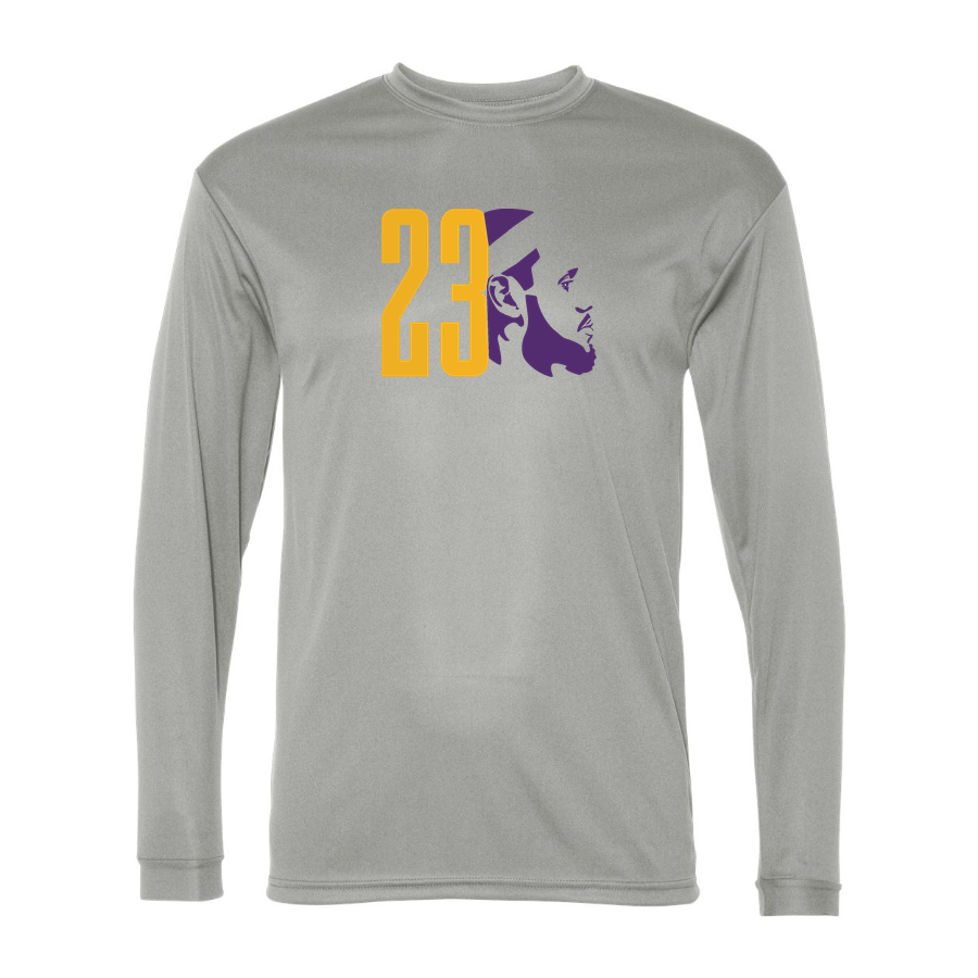 Men's Lebron James 23 Performance Long Sleeve T-Shirt | Color: Silver | Original artwork on Drive garment