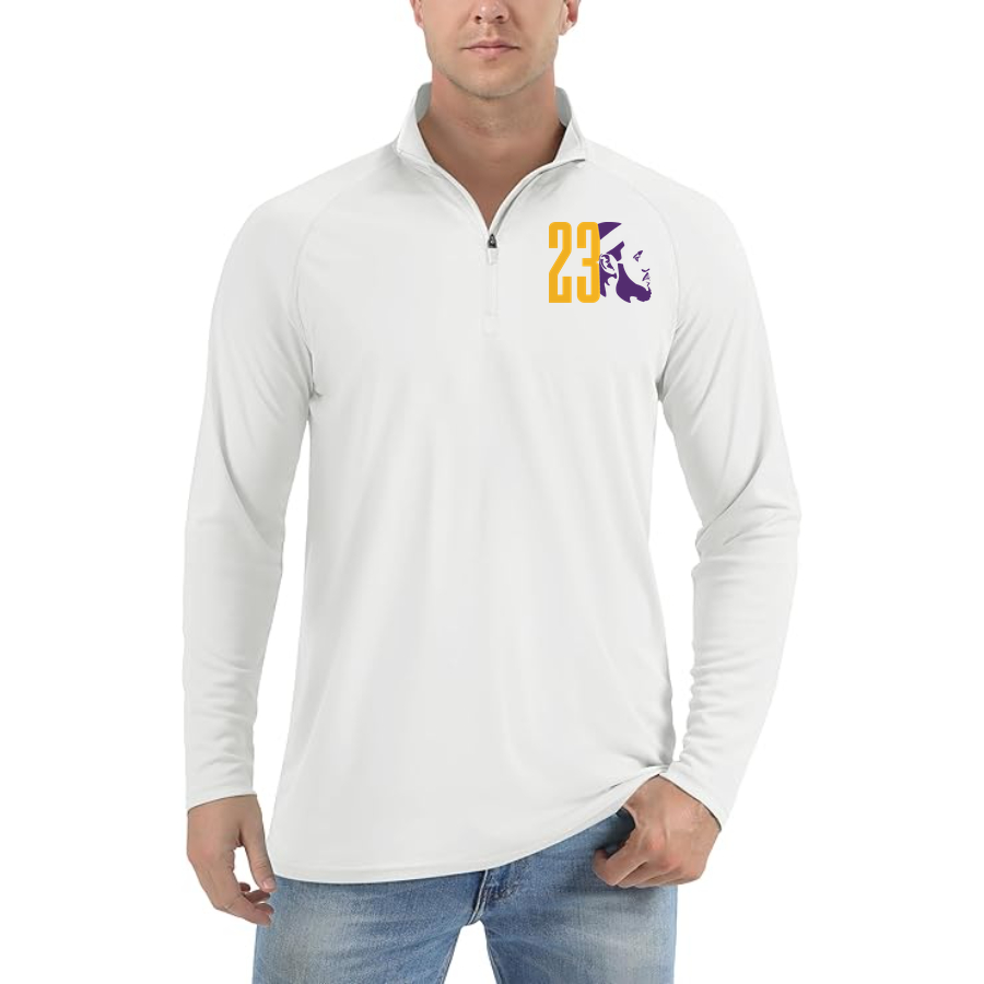 Men's Lebron James 23 Lightweight Quarter-Zip Athletic Shirt Long Sleeve Performance Wear | Color: White | Original artwork on Drive garment