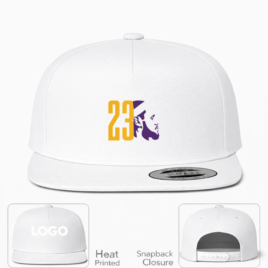 Lebron James 23 Snapback Hat | Color: White | Original artwork on Drive garment