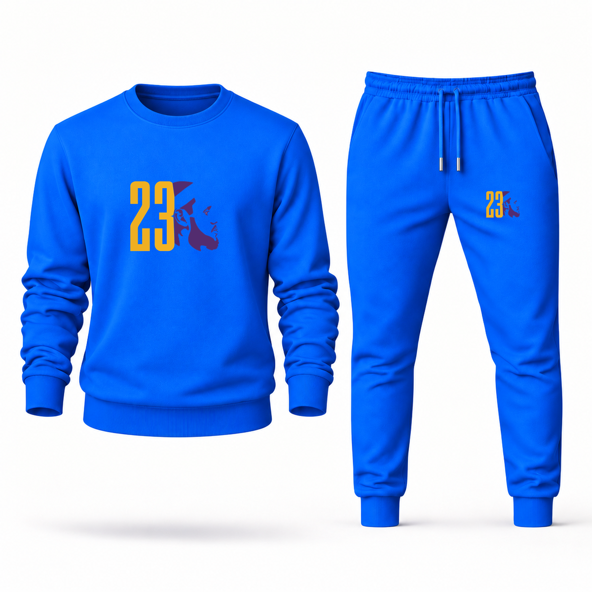 Men's Lebron James 23 Sweatshirt Joggers Set | Color: Azure | Original artwork on Drive garment