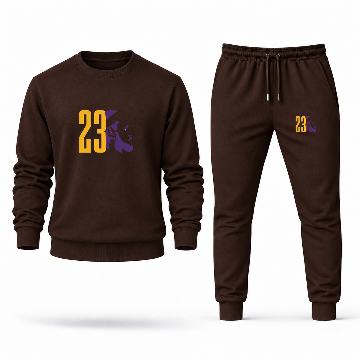 Men's Lebron James 23 Sweatshirt Joggers Set | Color: Brown | Original artwork on Drive garment