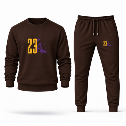 Men's Lebron James 23 Sweatshirt Joggers Set | Color: Brown | Original artwork on Drive garment
