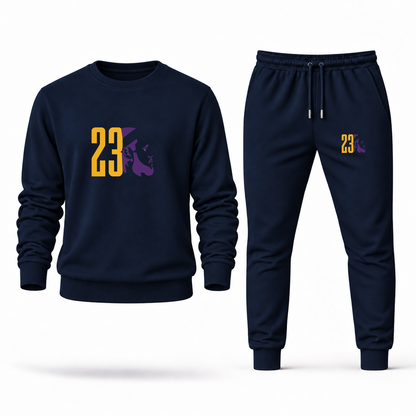 Men's Lebron James 23 Sweatshirt Joggers Set | Color: Navy | Original artwork on Drive garment