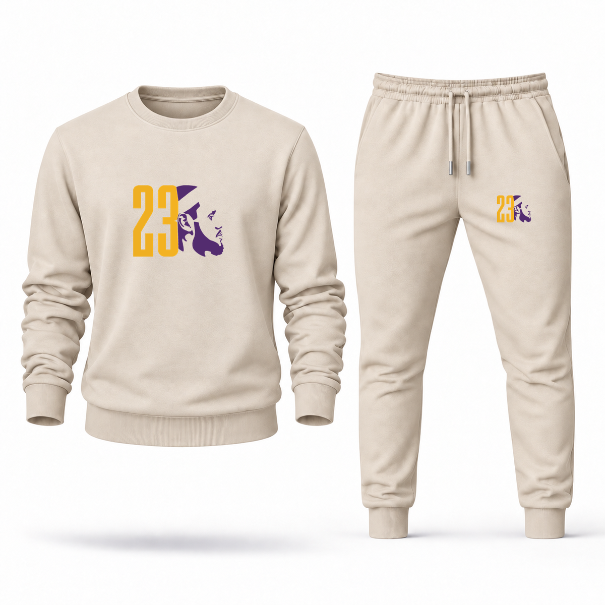 Men's Lebron James 23 Sweatshirt Joggers Set | Color: Tan | Original artwork on Drive garment