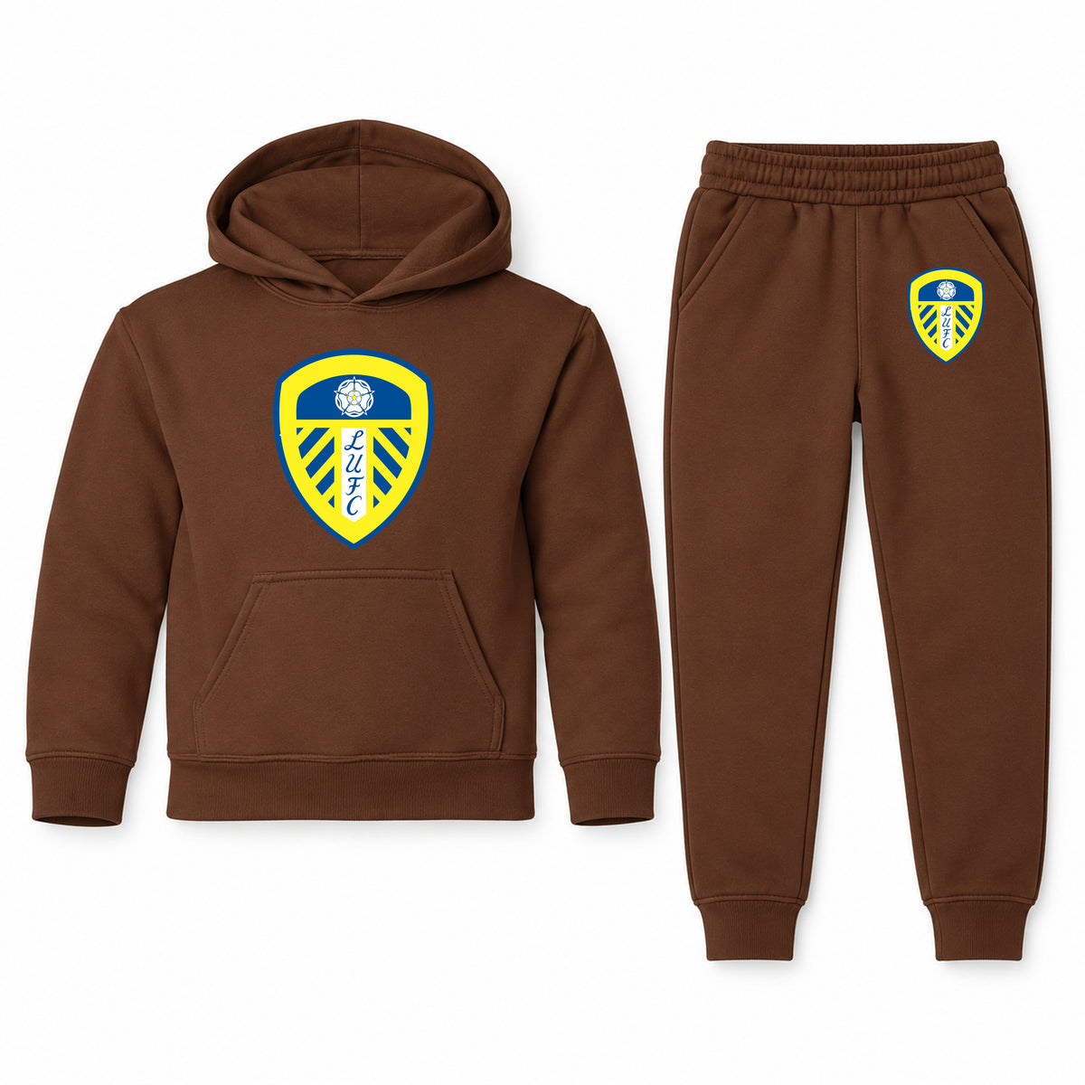 Leeds United Football Club youth hoodie jogger set, Brown, Youth Large ages 10–12