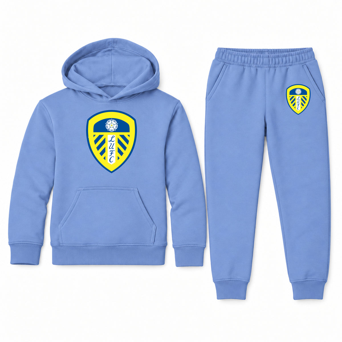 Leeds United Football Club youth hoodie jogger set, Carolina Blue, Youth Large ages 10–12