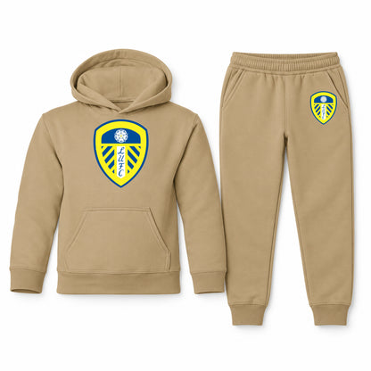 Leeds United Football Club youth hoodie jogger set, Khaki, Youth Large ages 10–12