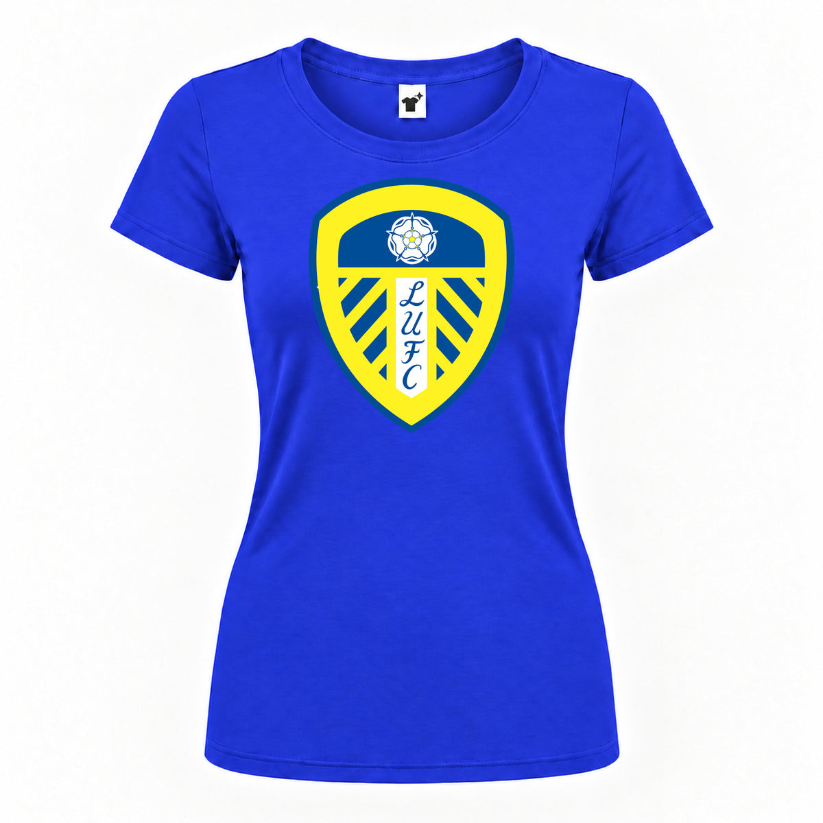 Women's Leeds United Football Club Round Neck T-Shirt — Royal Blue — original logo on current Drive garment