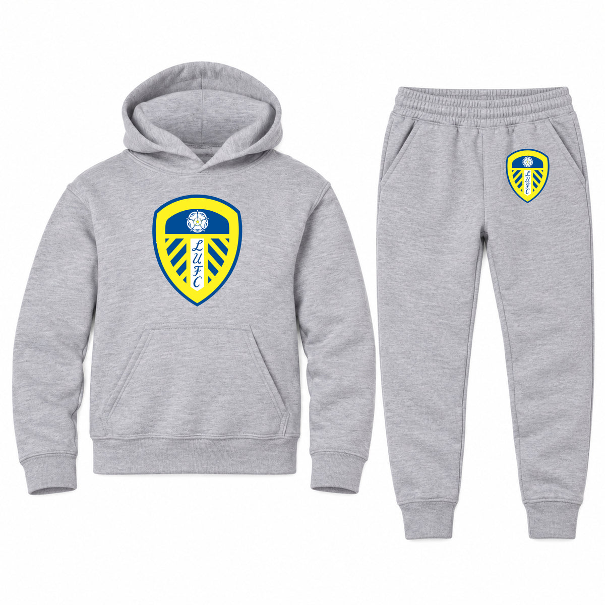 Leeds United Football Club youth hoodie jogger set, Sports Grey, Youth Large ages 10–12