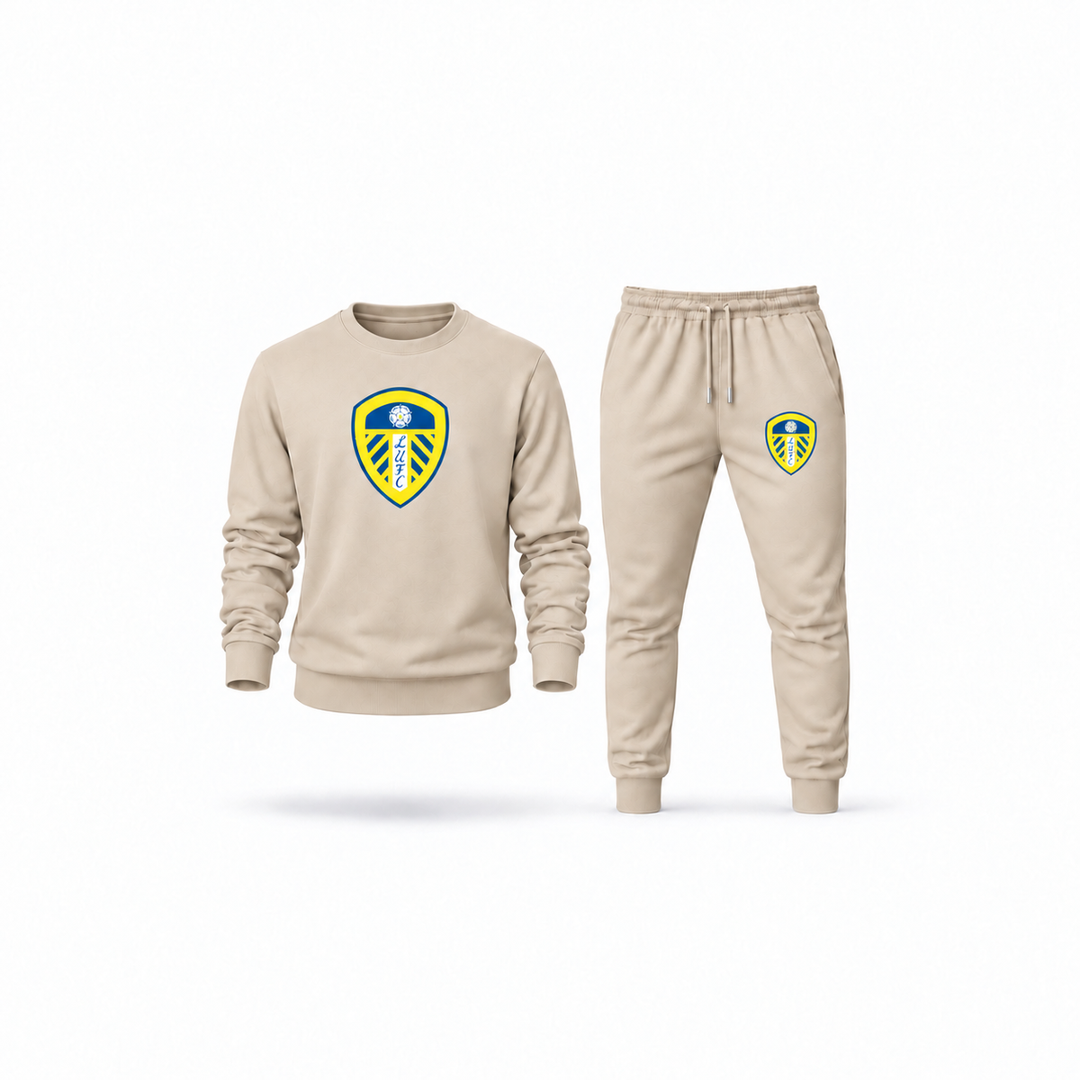 Men's Leeds United Football Club Sweatshirt Joggers Set | Color: Tan | Main