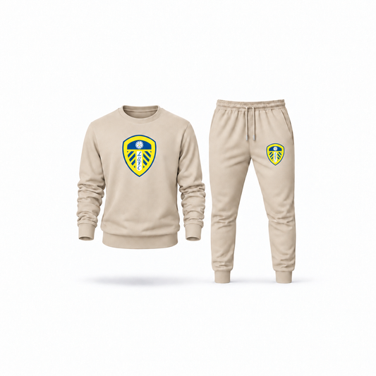 Men's Leeds United Football Club Sweatshirt Joggers Set | Color: Tan | Main