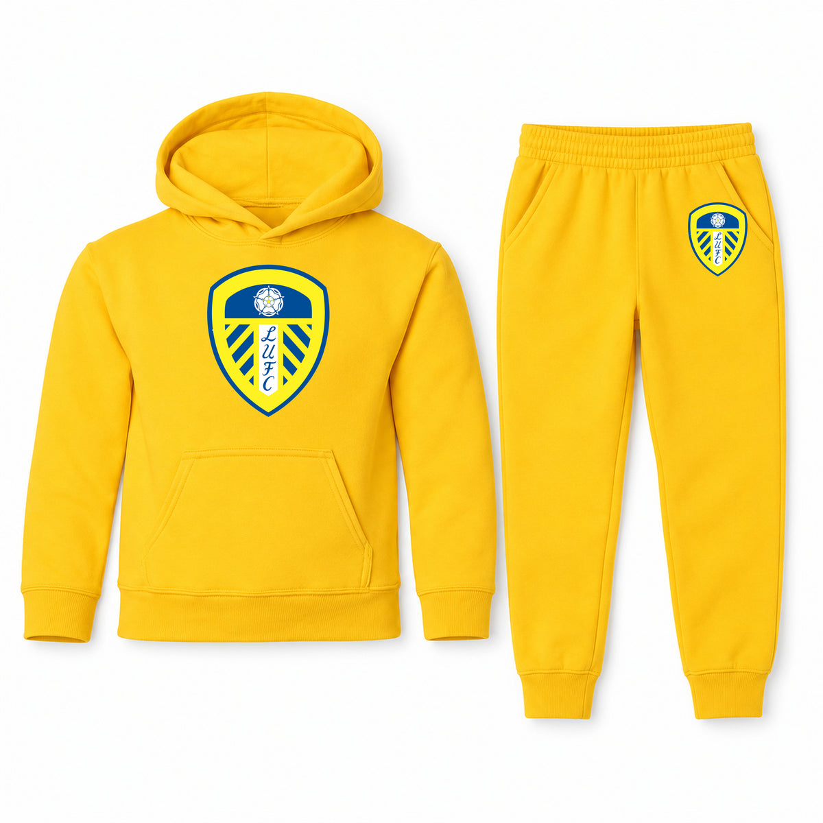 Leeds United Football Club youth hoodie jogger set, Yellow, Youth Large ages 10–12