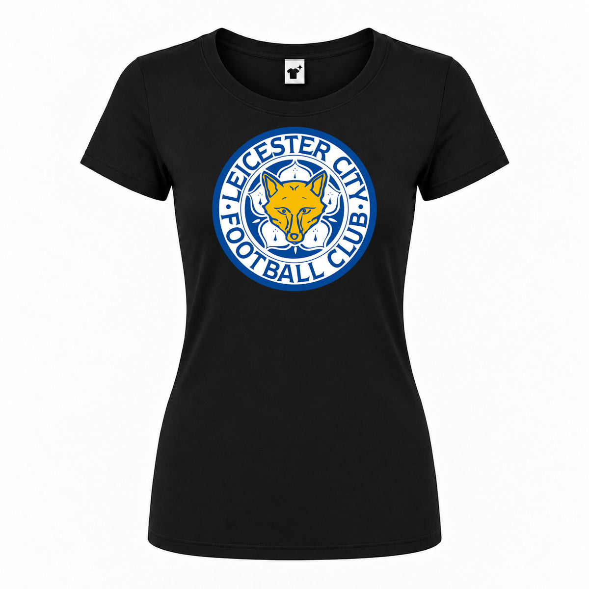 Women's Leicester City FC Round Neck T-Shirt — Black — original logo on current Drive garment