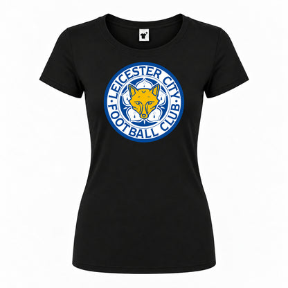 Women's Leicester City FC Round Neck T-Shirt — Black — original logo on current Drive garment