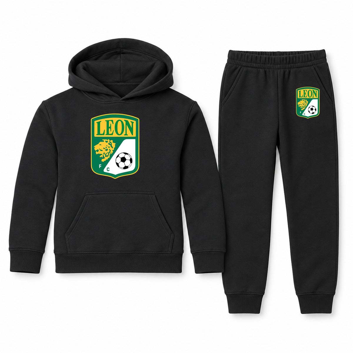 Leon FC youth hoodie jogger set, Black, Youth Large ages 10–12
