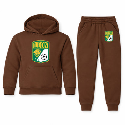 Leon FC youth hoodie jogger set, Brown, Youth Large ages 10–12