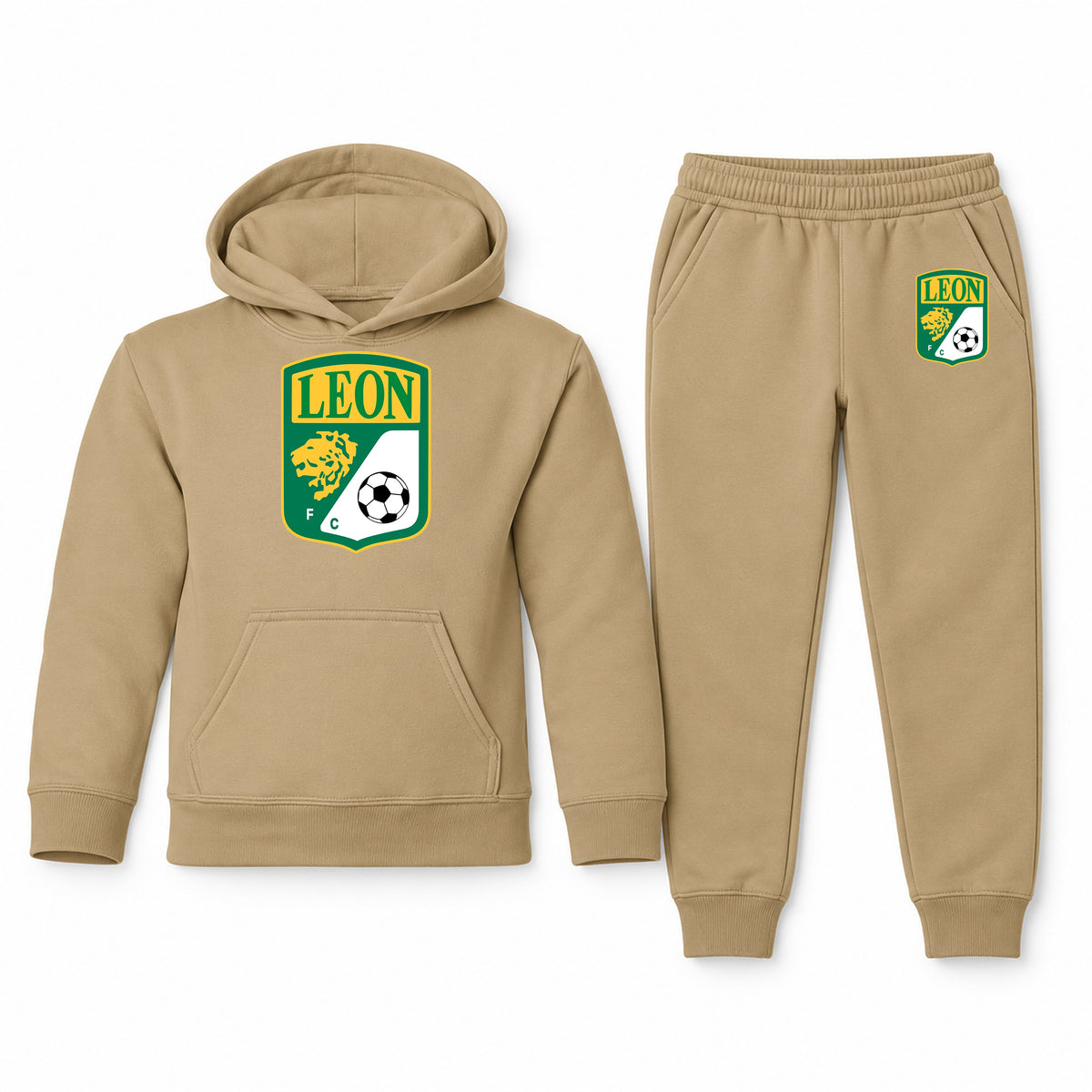 Leon FC youth hoodie jogger set, Khaki, Youth Large ages 10–12