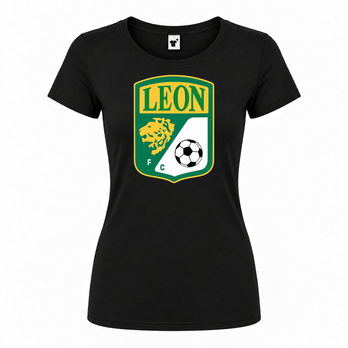 Women's Leon FC Round Neck T-Shirt — Black — original logo on current Drive garment