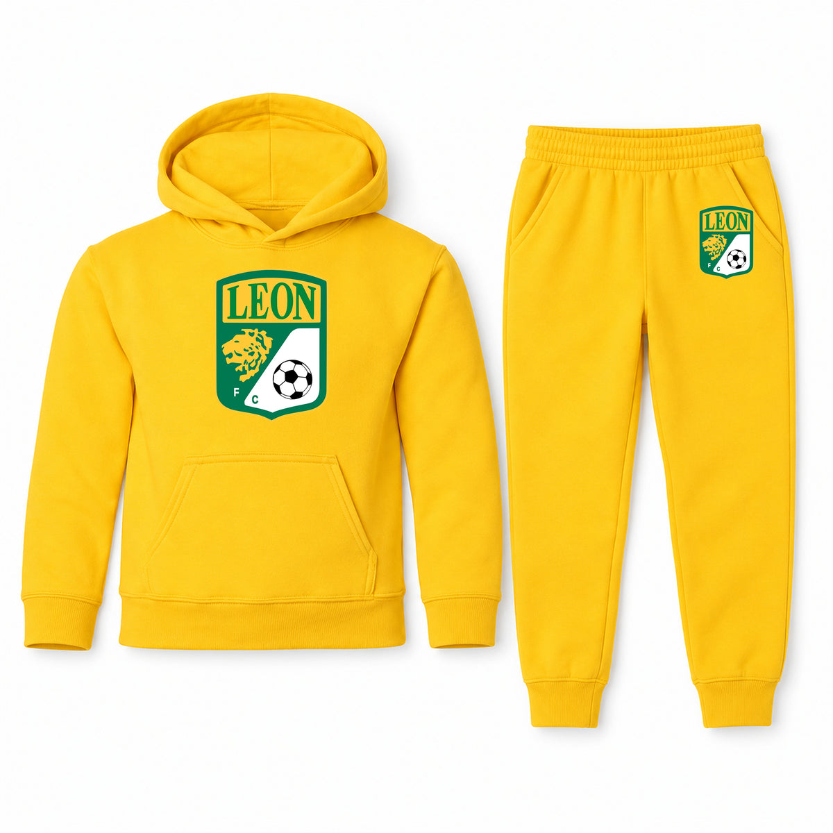 Leon FC youth hoodie jogger set, Yellow, Youth Large ages 10–12