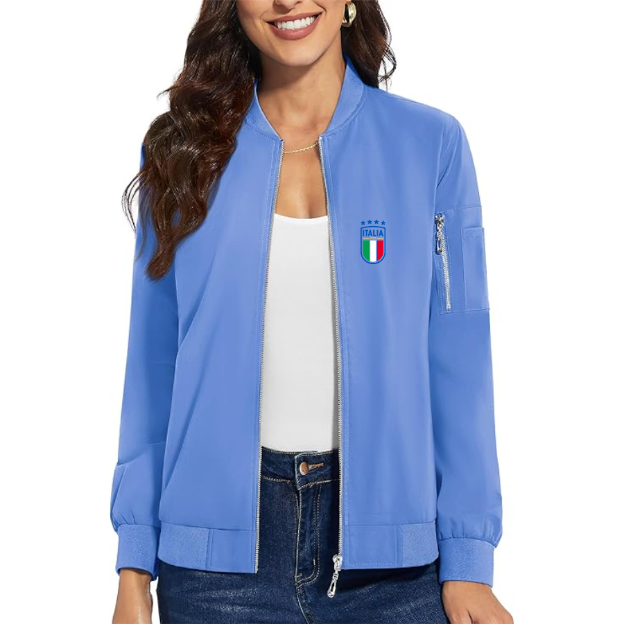 Women's Italy National Soccer Team  - Premium Bomber Jacket with Polished Detailing and Functional Sleeve Pocket - Modern Luxury Outerwear