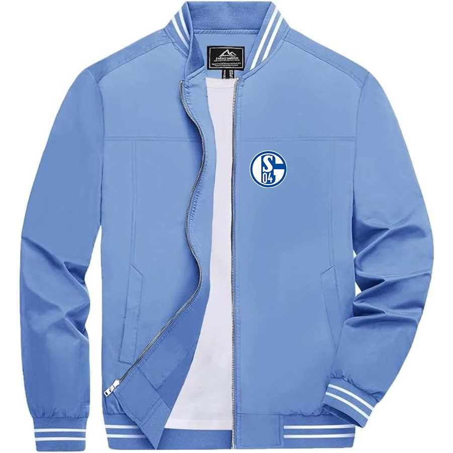 Men’s  Schalke 04 FC  Lightweight Zip-Up Bomber Jacket with Ribbed Collar and Cuffs - Versatile Casual Outerwear