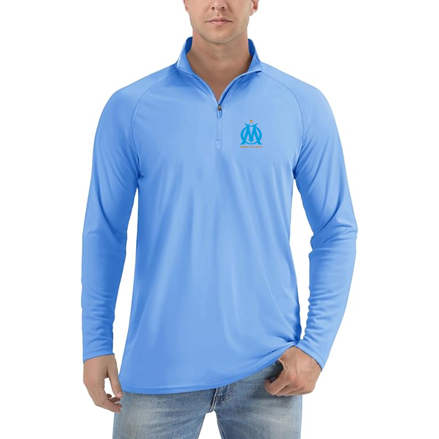 Men’s  Olympique de Marseille FC  - Lightweight Quarter-Zip Athletic Shirt – Long Sleeve Performance Wear