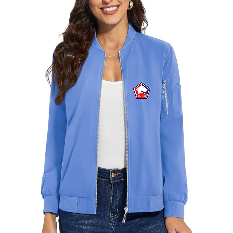 Women's  Lille Olympique FC - Premium Bomber Jacket with Polished Detailing and Functional Sleeve Pocket - Modern Luxury Outerwear