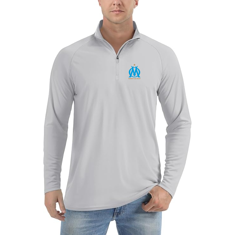 Men’s  Olympique de Marseille FC  - Lightweight Quarter-Zip Athletic Shirt – Long Sleeve Performance Wear