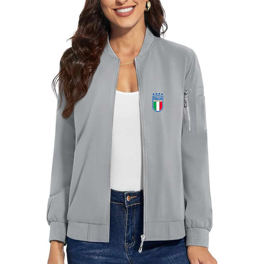 Women's Italy National Soccer Team  - Premium Bomber Jacket with Polished Detailing and Functional Sleeve Pocket - Modern Luxury Outerwear