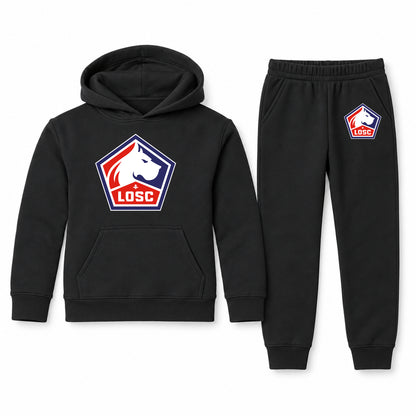 Lille Olympique FC youth hoodie jogger set, Black, Youth Large ages 10–12