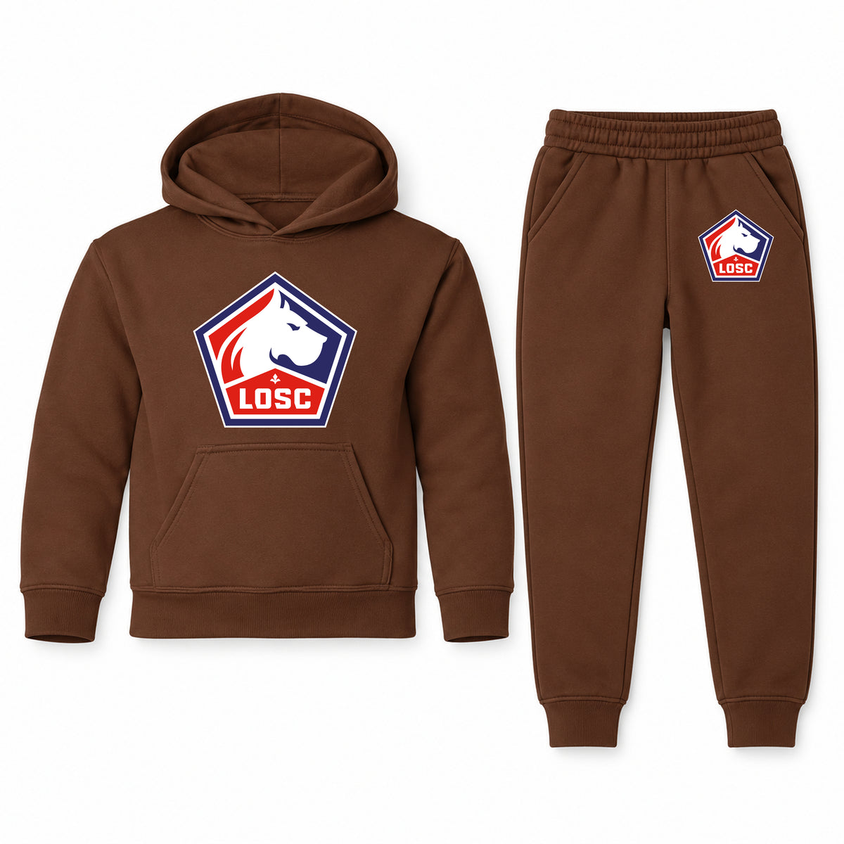 Lille Olympique FC youth hoodie jogger set, Brown, Youth Large ages 10–12
