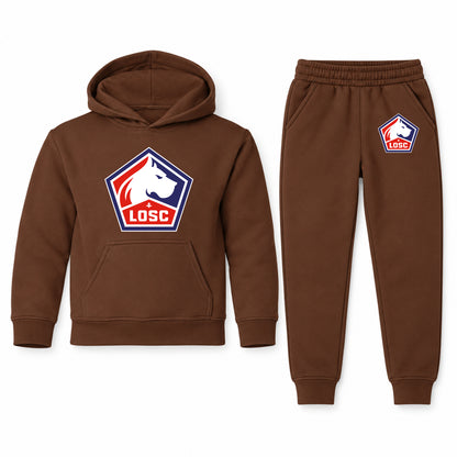 Lille Olympique FC youth hoodie jogger set, Brown, Youth Large ages 10–12