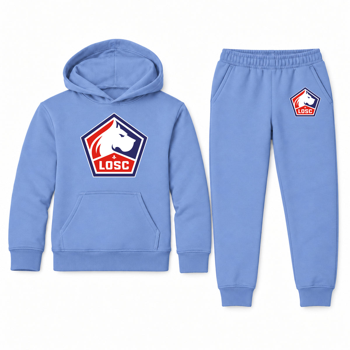 Lille Olympique FC youth hoodie jogger set, Carolina Blue, Youth Large ages 10–12