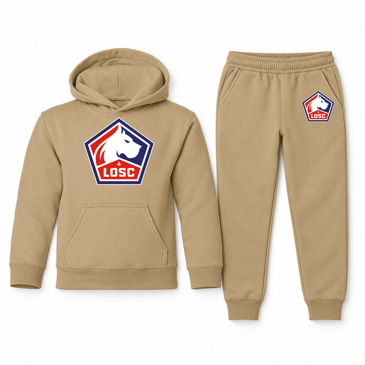 Lille Olympique FC youth hoodie jogger set, Khaki, Youth Large ages 10–12