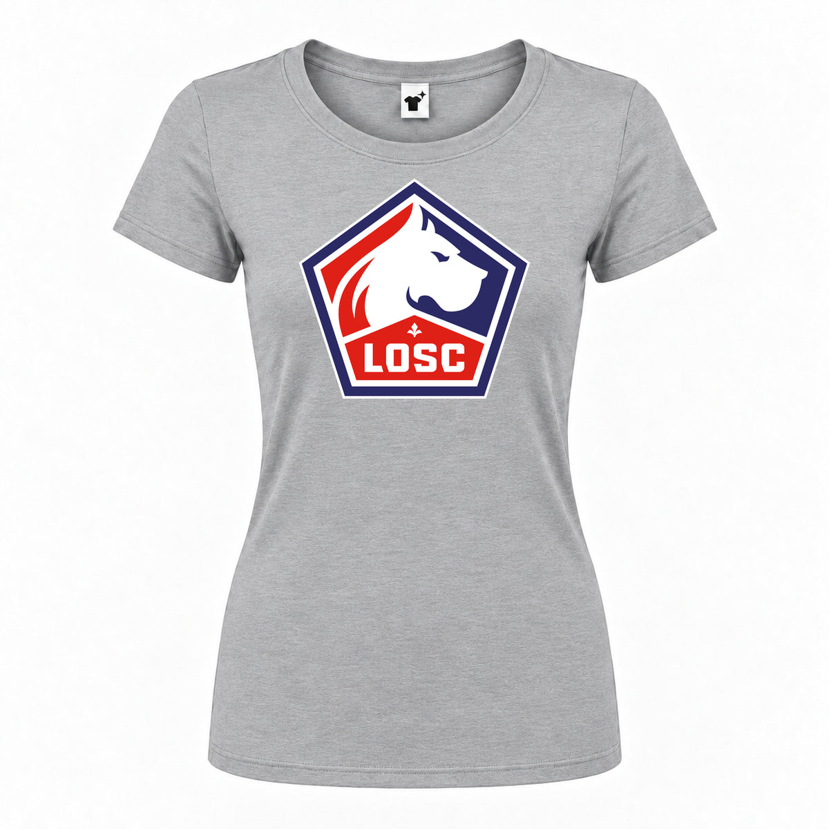 Women's Lille Olympique FC Round Neck T-Shirt — Grey — original logo on current Drive garment