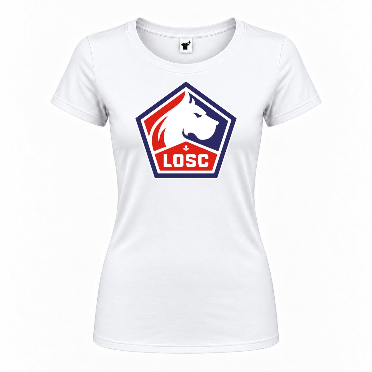 Women's Lille Olympique FC Round Neck T-Shirt — White — original logo on current Drive garment