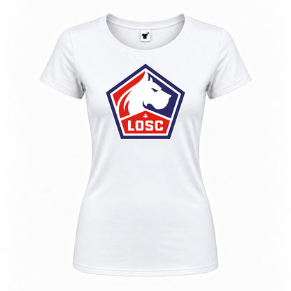 Women's Lille Olympique FC Round Neck T-Shirt — White — original logo on current Drive garment