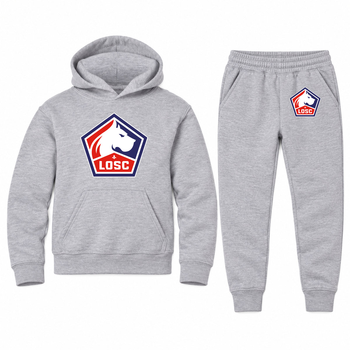 Lille Olympique FC youth hoodie jogger set, Sports Grey, Youth Large ages 10–12