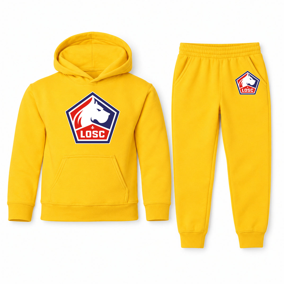 Lille Olympique FC youth hoodie jogger set, Yellow, Youth Large ages 10–12