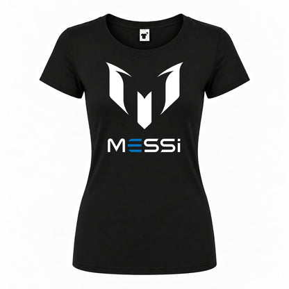 Women's Lionel Messi Air Messi Soccer Round Neck T-Shirt — Black — original logo on current Drive garment