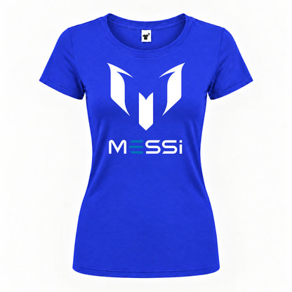Women's Lionel Messi Air Messi Soccer Round Neck T-Shirt — Royal Blue — original logo on current Drive garment