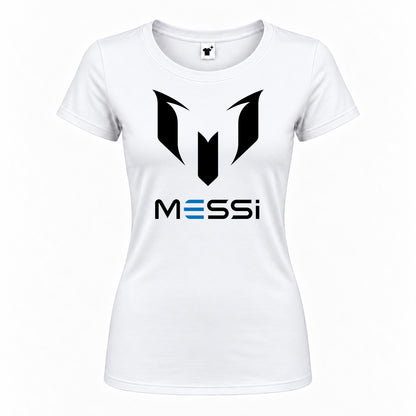 Women's Lionel Messi Air Messi Soccer Round Neck T-Shirt — White — original logo on current Drive garment